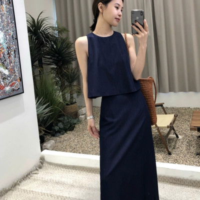 Set bộ linen nữ gồm áo sát nách và chân váy công sở dáng dài, bộ đồ công sở thanh lịch, đơn giản Bv12