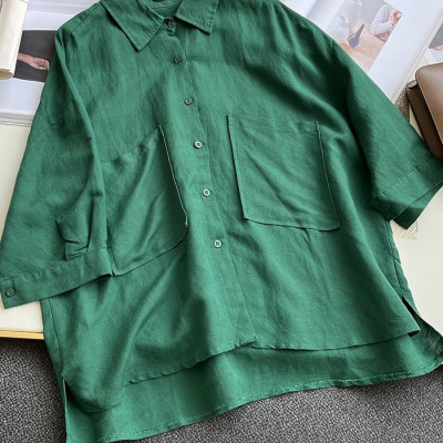 Set áo sơ mi và quần short màu xanh rêu, đủ size, nhẹ nhàng, phong cách Hàn Quốc 2025 Bv03