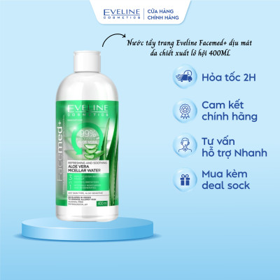 Nước tẩy trang làm dịu mát da 3 trong 1 Eveline chiết xuất Lô hội Facemed 400ml
