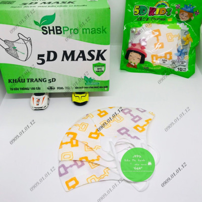 (Thùng 100 cái) Khẩu trang 5D trẻ em SHB Promask chính hãng, 5d cho bé từ 3 - 7 tuổi