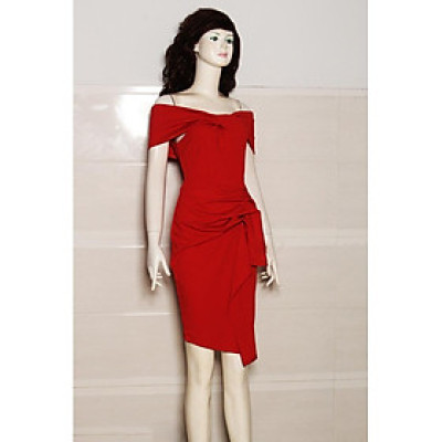 Đầm xẻ trà trễ vai