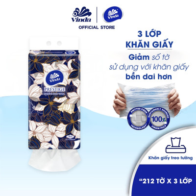 [2 GÓI KHĂN TREO TƯỜNG] Khăn giấy treo tường cao cấp Vinda Prestige 4D 3 lớp 212 tờ