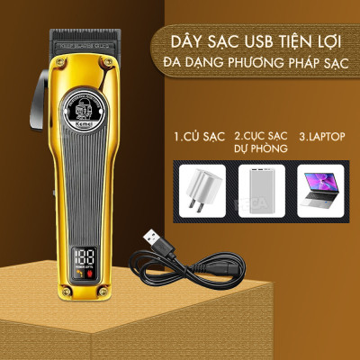 Tông đơ cắt tóc chuyên nghiệp Kemei KM-1825 lưỡi mạ carbon DLC, động cơ không chổi than công suất mạnh 8W hoạt động mạnh mẽ không nóng, không ồn - Hàng chính hãng