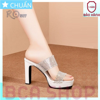 Giày cao gót nữ 8p hở mũi RO507 ROSATA tại BCASHOP đế trụ, quai trong thời trang, họa tiết cách điệu - màu trắng