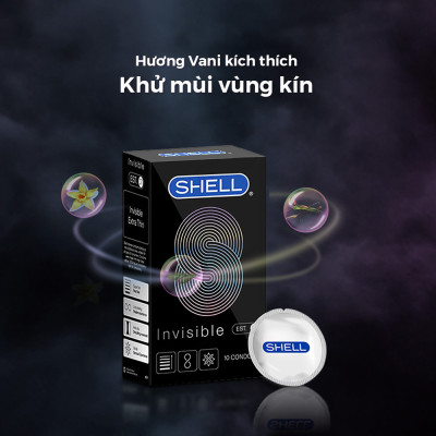 Bao cao su Shell Invisible siêu mỏng, chống tuột, kéo dài thời gian - Hộp 10 cái | SHELL CHÍNH HÃNG