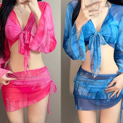 Bikini Loang Màu Set 4 Món Áo Choàng Dài Tay Váy Rút Dây BK004 MayHomes Đồ Bơi Nữ 4 Mảnh