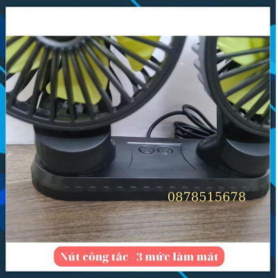Quạt đôi mini công suất lớn dùng xe 12v, 24v xoay 360 tiện ích trên ô tô, xe hơi - hàng cao cấp
