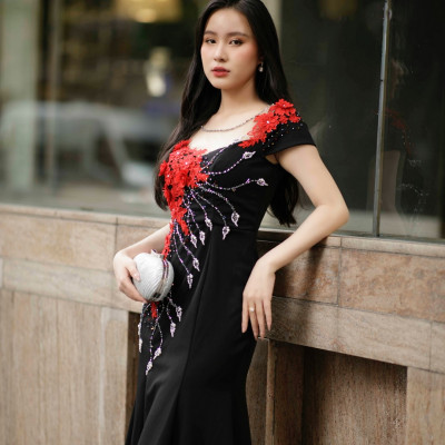 Đầm dự tiêc kết ren đỏ MS 2577