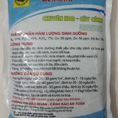 Phân bón đầu trâu MK NPK 17-15-7+TE cao cấp gói 1KG chuyên hoa - cây cảnh
