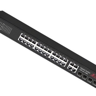 Bộ chuyển mạch 28-port unmanaged Gigabit Ethernet Switch, 24-port PoE, 4 Gigabit combo - Xmethod Network - Hàng chính hãng 