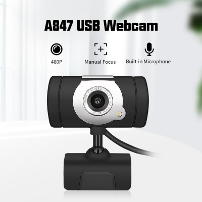 HXSJ A847 480P Webcam Manual Focus Computer Camera Built-in Sound Absorbing Microphone for Desktop Computer Laptop