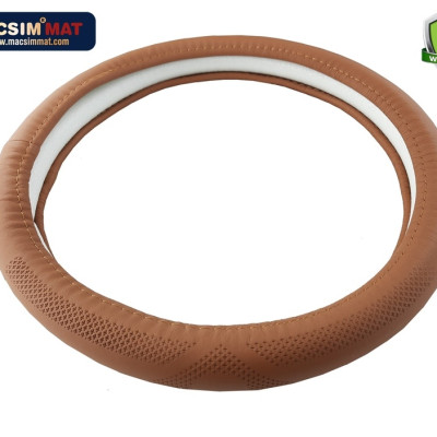 Bọc vô lăng cao cấp 8933 màu nâu bò chất liệu da thật - Khâu tay 100% size M - nhãn hiệu Macsim