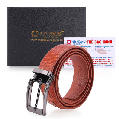 Thắt Lưng Nam Da Cá Sấu Gai Đuôi Đầu Kim Huy Hoàng HT4737 - Nâu Vàng