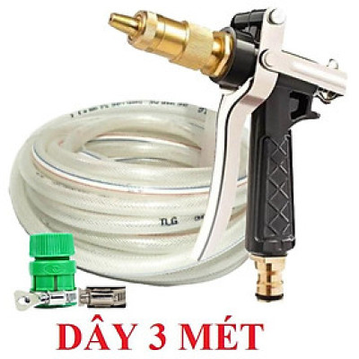  Bộ dây vòi xịt nước rửa xe, tưới cây .tăng áp 3 lần,loại 3m,5m 206236 đầu đồng,đai,nối nhựa v+ tặng đai