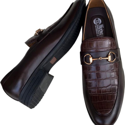 Giày tây nam Trường  Hải da bò dập vân cá sấu màu nâu  cao cấp đế cao 4cm GT210