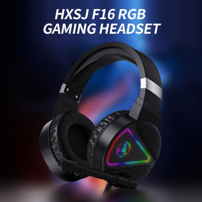 Tai nghe chơi game gắn trên đầu có dây HXSJ F16 với Bộ điều khiển 50mm Micrô đa hướng Hiệu ứng ánh sáng RGB USB