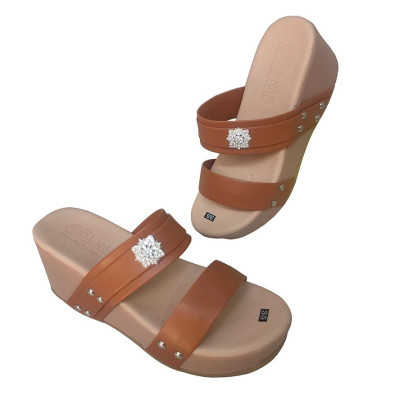 Dép Nữ Quai Ngang Đế Xuồng HÀ NAM Da Bò Thời Trang Cao Cấp 7cm DNU2126