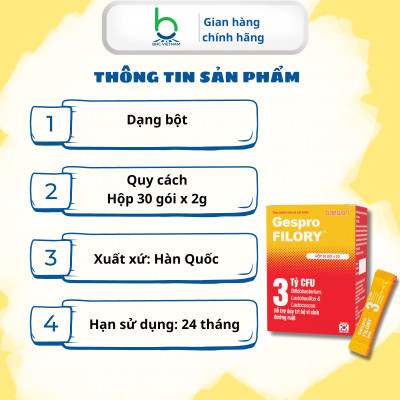 Men Vi Sinh Gespro Filory Bổ Sung Lợi Khuẩn, Hỗ Trợ Tiêu Hóa, Tăng Cường Sức Đề Kháng - 30 gói