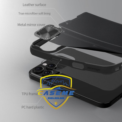 Bao da dành cho iPhone 16 Pro Max, iPhone 16 Pro, iPhone 16 Plus, iPhone 16 Nillkin QIN ProP bảo vệ camera, có khe cắm thẻ ATM - Hàng Chính Hãng