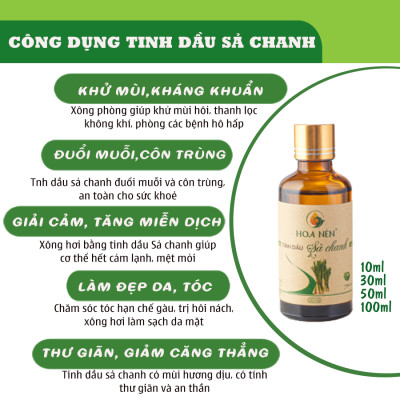 Tinh dầu Sả Chanh nguyên chất 100ml - Hoa Nén - Vegan - Đuổi muỗi, giải cảm, khử mùi