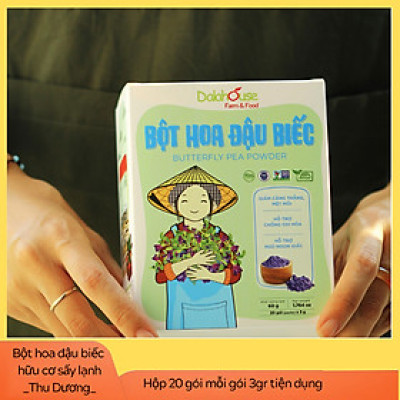 Bột HOA ĐẬU BIẾC hữu cơ sấy lạnh Dalahouse - Hộp 20 gói 3gr tiện lợi - Giảm căng thẳng mệt mỏi, hỗ trợ chống ô xy hóa, tốt cho mắt và giúp cho giấc ngủ sâu 