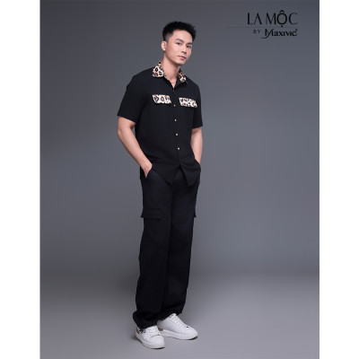 Quần nam kaki đen túi hộp rút ống 