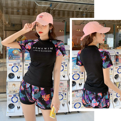 Bộ đồ bơi bikini nữ hai mảnh kín đáo đi tắm biển giấu bụng áo cộc tay quần short