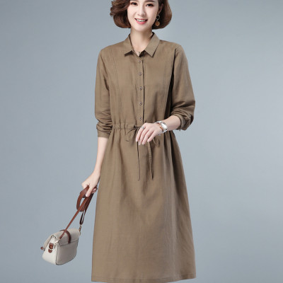 Váy sơ mi nữ dáng dài thắt eo, Đầm nữ dài tay thu đông form suông rộng vintage Haint Boutique
