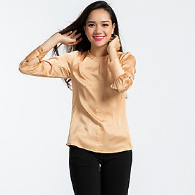 Áo Kiểu Nữ Áo Lụa Tay Dài Thời trang thiết kế Hity TOP103 (Nghệ Tây Saffron)