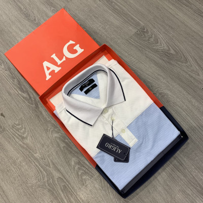 Áo polo nam ngắn tay trơn màu xanh trắng ALGPLO23 ALIGRO