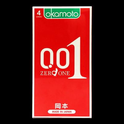 Bao cao su Okamoto 0.01 Hydro Polyurethane (PU). Bao cao su Nhật Bản siêu mỏng chỉ 0.01mm bằng 1/6 độ dày sợi tóc, cho cảm nhận truyền nhiệt nhanh (Hộp 4 Cái) 