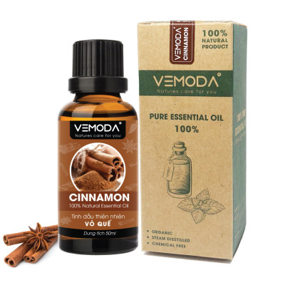 Tinh dầu xông phòng cao cấp gồm 2 chai tinh dầu nguyên chất: tinh dầu Sả chanh (50ml) + tinh dầu Vỏ quế (50ml) Vemoda