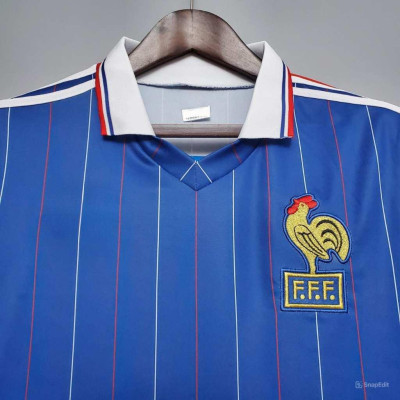 Áo Bóng Đá Retro Tuyển Pháp 1982 - Sân Nhà bản cao cấp vải Cotton Polyester