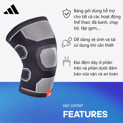 Băng Gối, Bó Gối Thể Thao Thun Co Giãn ADIDAS ADSU-1252BK-NL Knee Support (1 Cái) - Hàng Chính Hãng