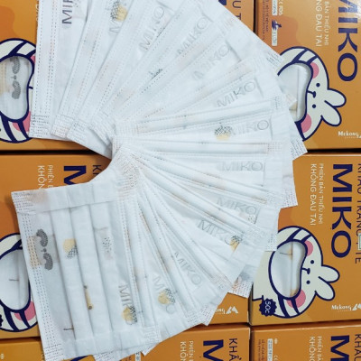 Combo 10 Hộp Khẩu trang y tế trẻ em Miko Họa tiết cao cấp, có dây đeo mềm không đau tai