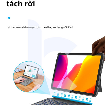 Bao Da Kèm Bàn Phím Không Dây WIWU ComboTuoch Dùng Cho iPad 10.2/ 10.5, iPad Pro 11 inch/Air 4/Air5, Ipad Gen 10( Có Khe Để Bút) Có Đèn Led Phím, Trackpad Mượt, Có Thể Tháo Rời Bàn Phím- Hàng chính hãng