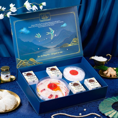 Hộp Quà Yến Sào Lộc Kim Thịnh Vượng Hoàng Kim (Set 50g Tinh Chế Sợi Thượng Hạng & 4 Hũ Yến Chưng) Quà Tặng Đối Tác