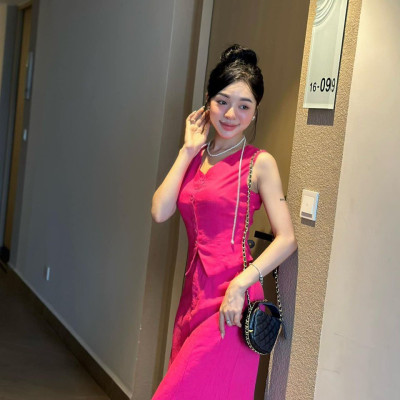 Set áo ghi lê 6 nút kèm chân váy dài