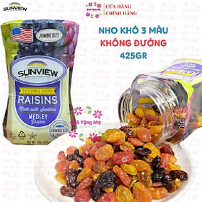Nho khô Sunview Raisins Mỹ không hạt 3 màu giàu Vitamin khoáng chất, tốt cho tim mạch (425g/hộp) - QuaTangMe Extaste
