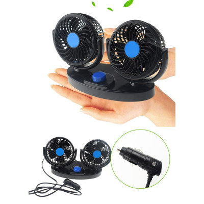 Quạt Điện Đôi Mini 12V Thông Gió Cho Ô tô, Xe Hơi Xe Tải Gắn Taplo - Xoay 360 Độ Để Bàn Làm Việc Tiện Ích Cắm Tẩu