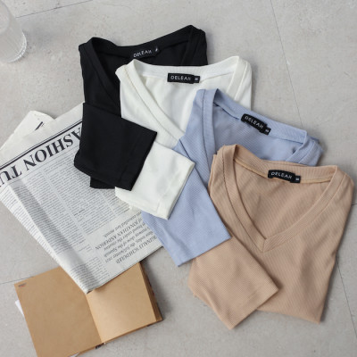 De Leah - Áo Body Cổ V - Xanh Dương