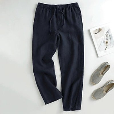 Quần suông nam đứng form, mẫu mới chất linen mềm mại, dây rút kết hợp khuy khóa trước Qd11