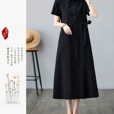 Đầm nữ suông dáng dài tay lỡ thiết kế cúc ngực thanh lịch vải đũi mềm mát, cao cấp da61