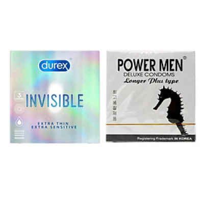 Bao Cao Su Durex Invisible Siêu Mỏng (H3) + BCS Chống Xuất Tinh Sớm Power Men Cá Ngựa Bạc (H3) - 100% Hàng Chính Hãng - Che Tên Sản Phẩm