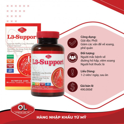 Viên Uống Bổ Phổi, Thải Độc Phổi, Hỗ Trợ Viêm Xoang L3 - Support Olympian Labs Mỹ 30 Viên