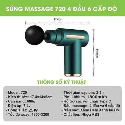 Máy Mát Xa Massage Mini Đa Năng Cầm Tay 6 Chế Độ Tặng Kèm 4 Đầu Massage Toàn Thân  - Giao Màu Ngẫu Nhiên
