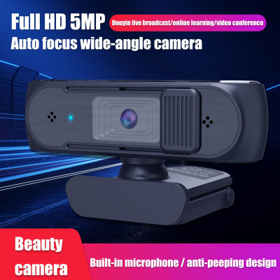 HXSJ S2 USB Webcam 2.5K FHD PC 5MP Webcam with AF Light Correction and Dual Mics for Video, Teaching with Privacy Cover