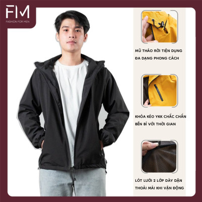 Áo khoác dù chống nắng nam, túi khóa kéo, nón có thể tách rời tiện lợi - FORMENSHOP - FMTHT050