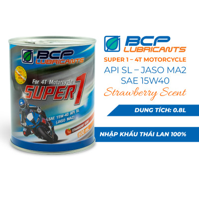 Lon nhớt xe số BCP Super 1 - SAE 15W40 - API SL - JASO MA2 - 800 mL - Tặng 1 phễu thay nhớt cán dài