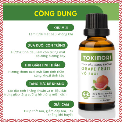 Tinh Dầu Vỏ Bưởi TOKI MORI Xuất Khẩu Nhật Bản (50ml) 100% Thiên Nhiên, An Toàn Cho Trẻ, Xông Phòng, Khử Mùi, Kháng Khuẩn, Đuổi Muỗi, Giải Cảm